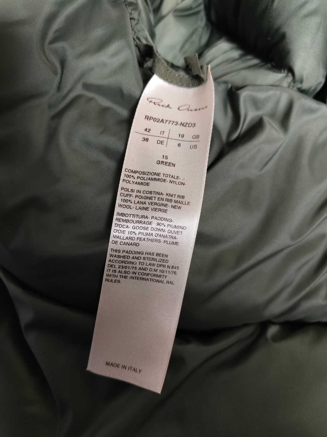 릭오웬스 퍼넬넥 그린 상품이미지5