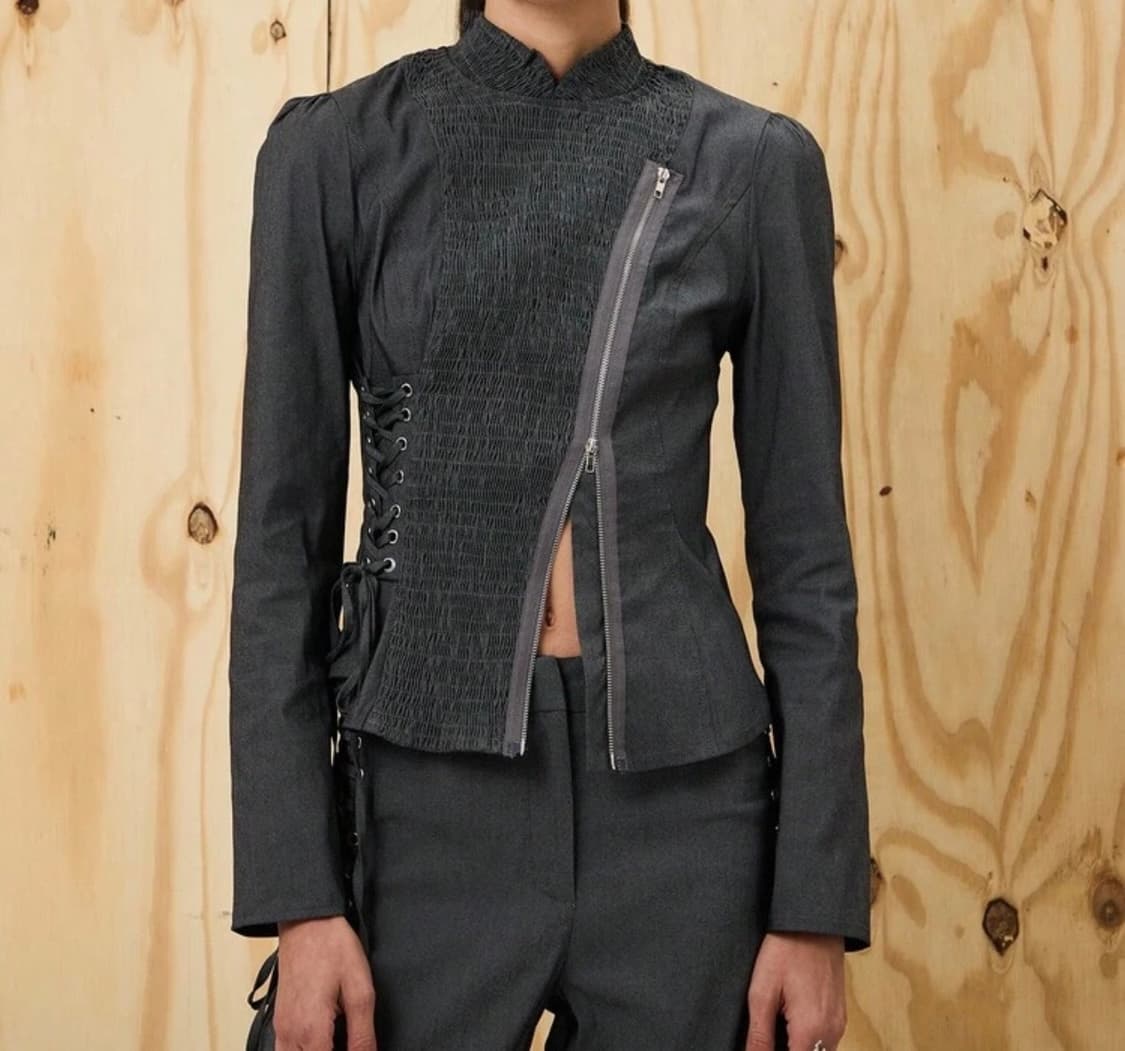 사선 지퍼 셔링 코르셋 탑 상품이미지2