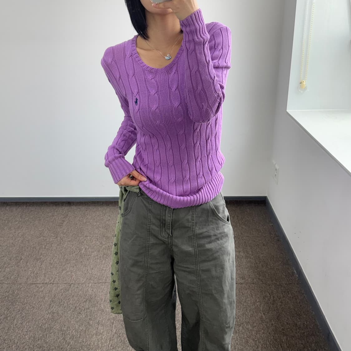 Polo 폴로 네이비 포니 퍼플 케이블 니트 상품이미지2