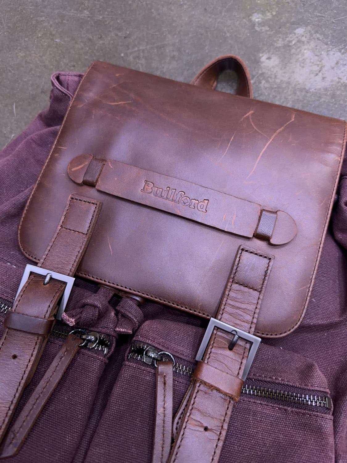 Builford 빌포드 스탠다드 왁스 캔버스 오일 레더 백팩 버건디 상품이미지3