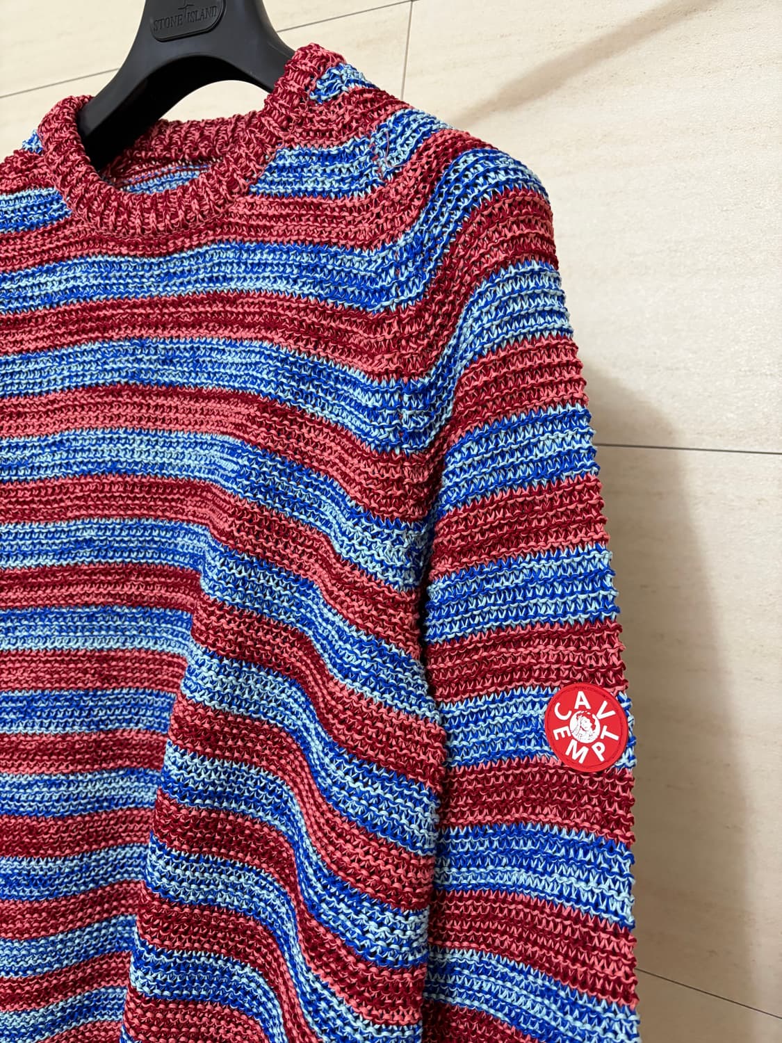 새상품)21SS 카브엠트 스트라이프 루즈 와플 믹스 니트 상품이미지3