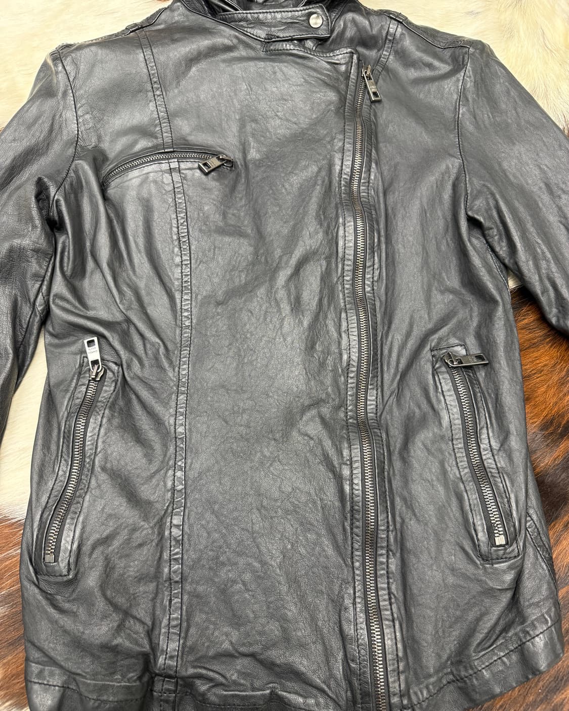 조르지오 브라토 램레더 후드 사선 바이커 자켓 상품이미지5