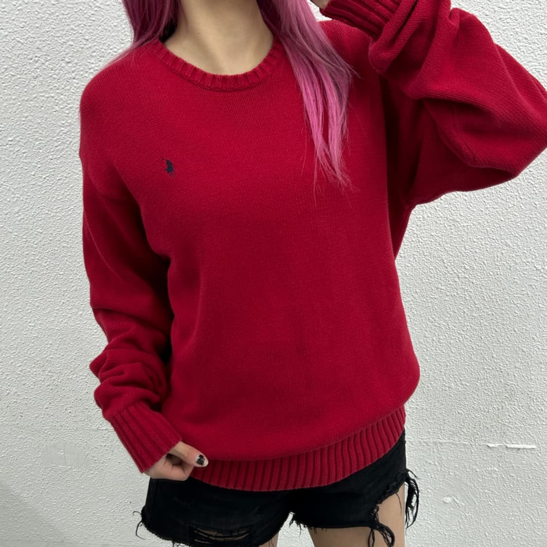 폴로 랄프로렌 90's 네이비포니 레드 니트 XL 상품이미지1