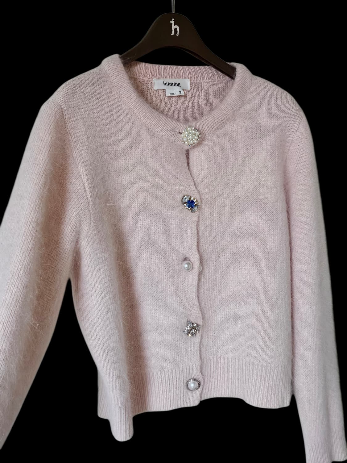 앙고라 라이트 핑크 보석 단추 여성 가디건 S 상품이미지5