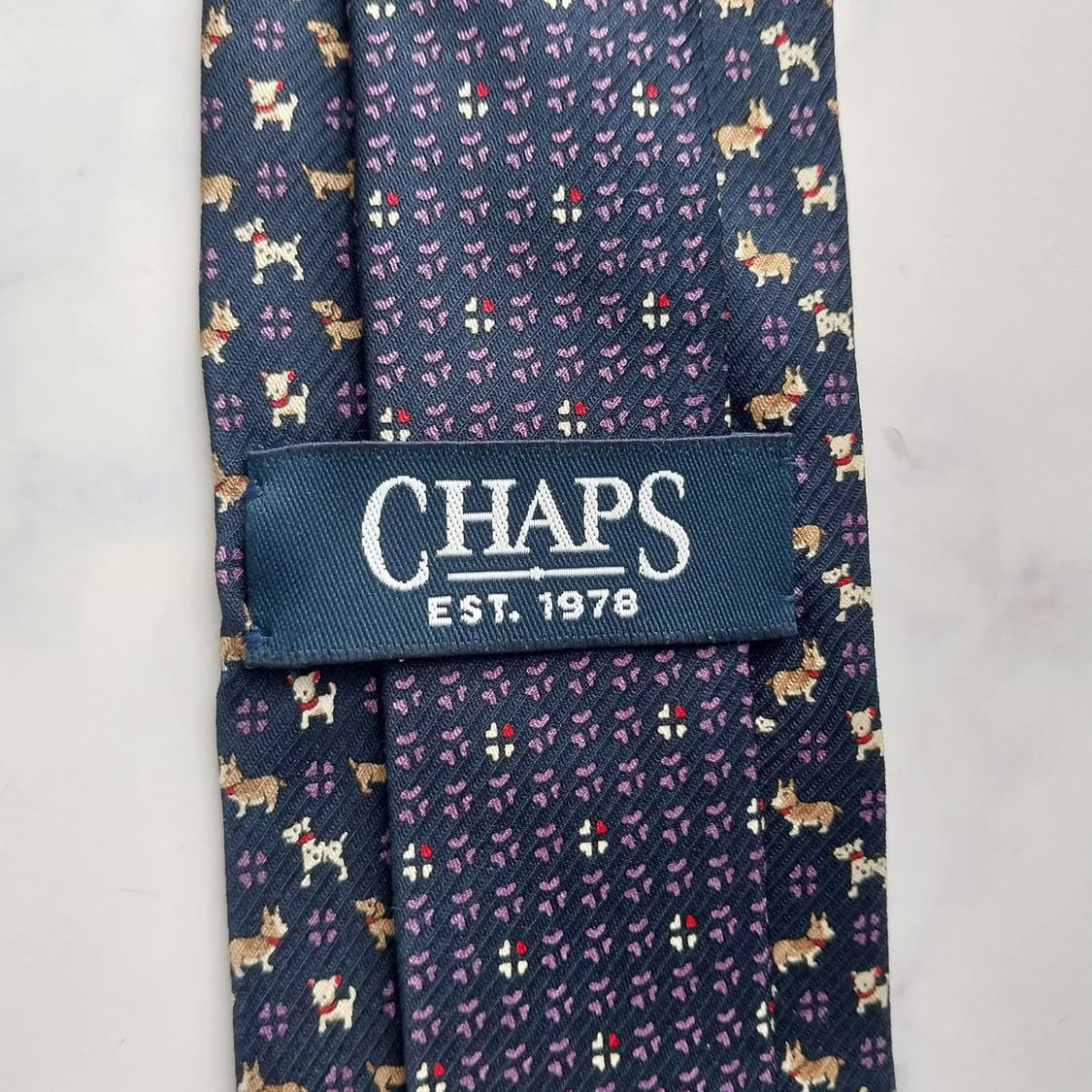 챕스 실크 네이비 강아지 패턴 넥타이 7.5cm A+등급 K1762 상품이미지9