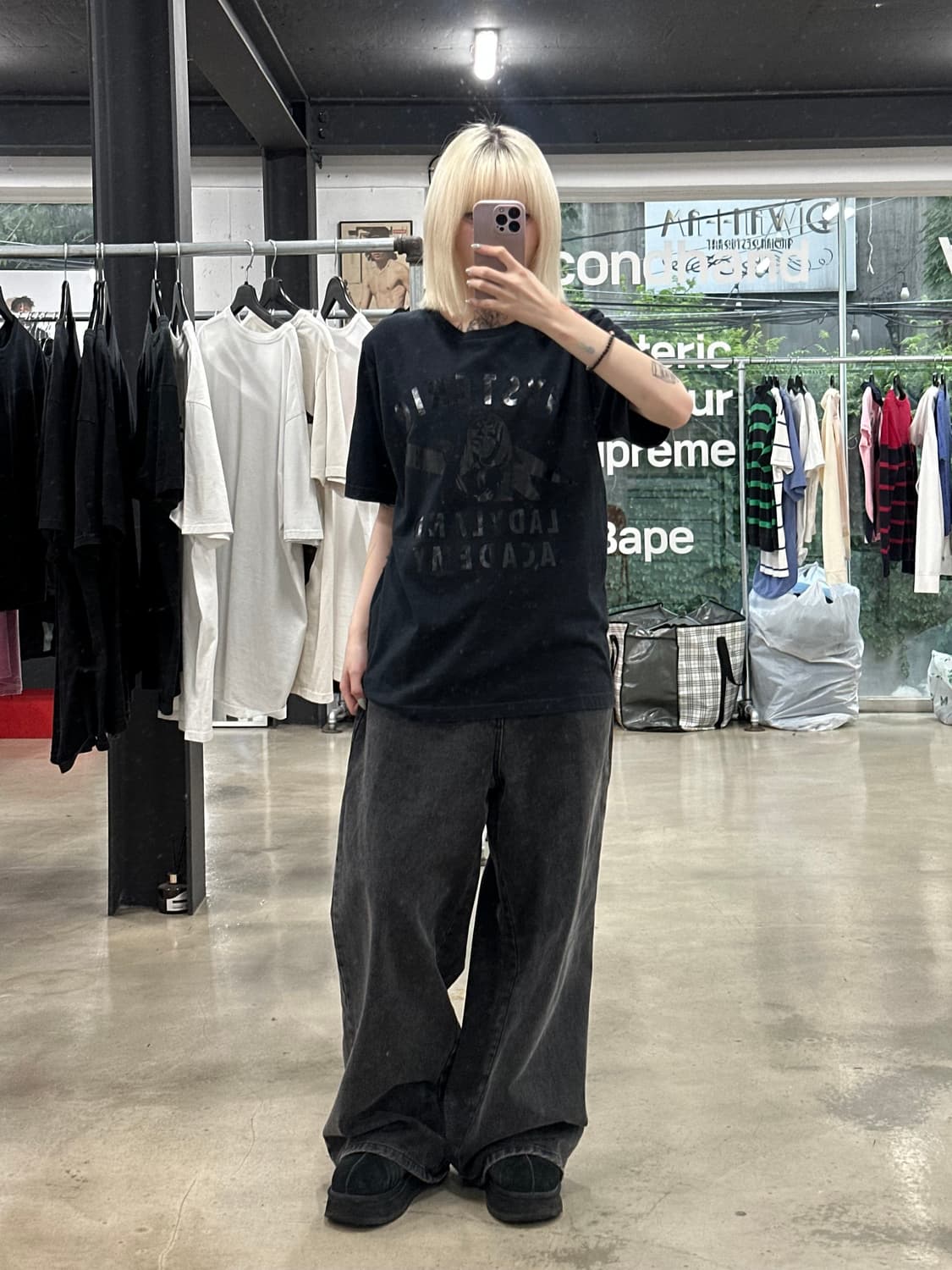 히스테릭 글래머 레이디랜드 프린팅 블랙 반팔 티셔츠 상품이미지2