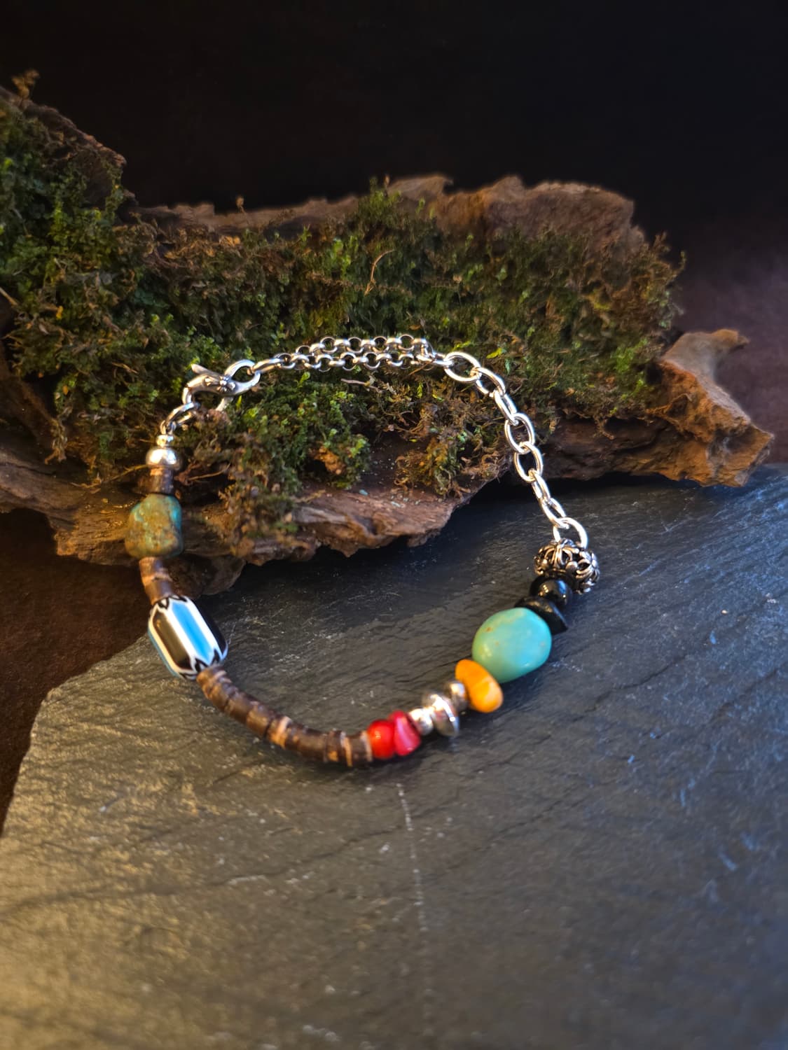 EARTH TRACE 실버925 하프 우드 스톤 팔찌 상품이미지2