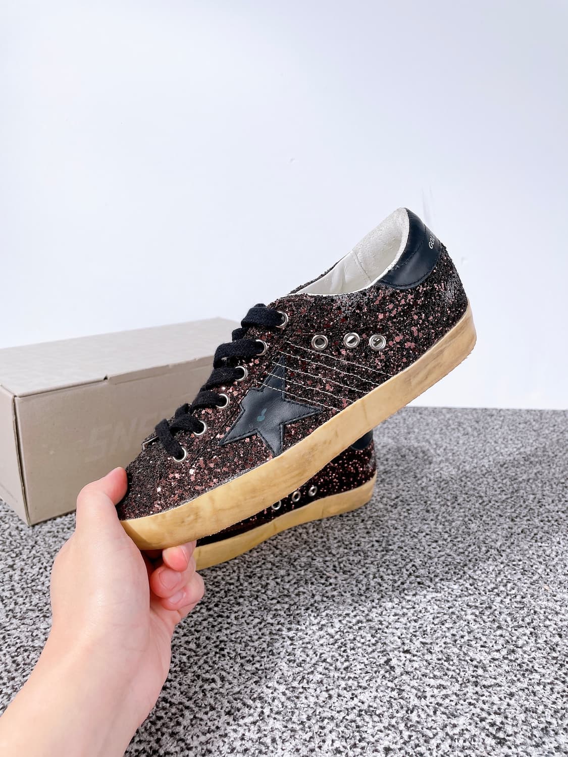 (정품/새상품) 골든구스 여성 슈퍼스타 글리터 브라운 블랙 스니커즈 상품이미지2