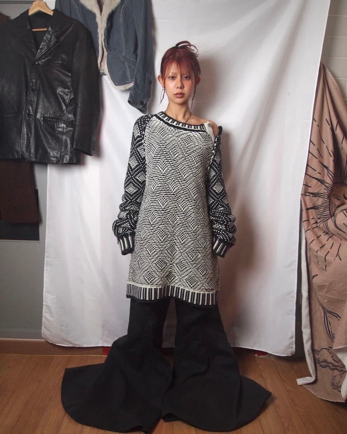 저스트 카발리 숄더 버튼 슬릿 헤비 니트 상품이미지1