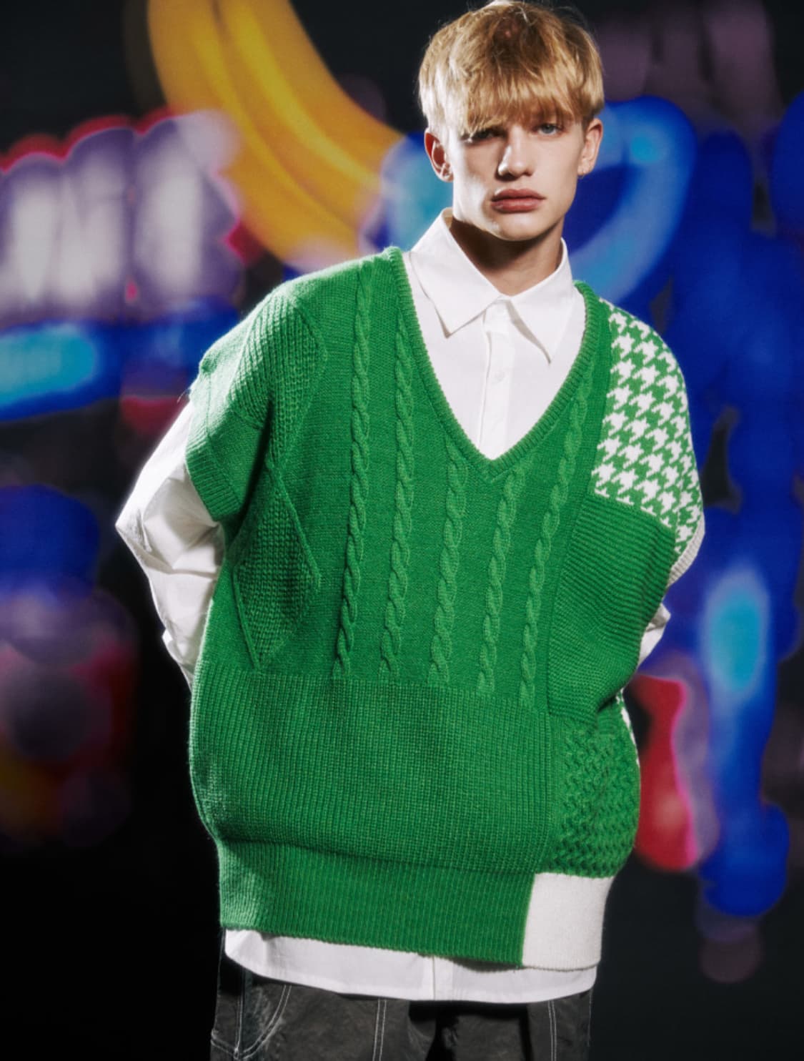 유재석 그린 조끼 [멀티 패치 캐이블 베스트 그린] 상품이미지3