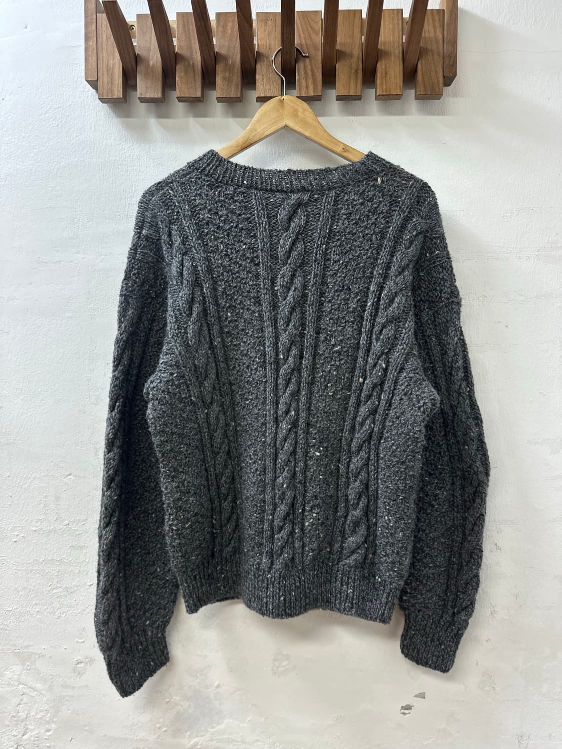 빈티지 핸드메이드 울 피셔맨 꽈배기 아란 니트 스웨터 상품이미지3