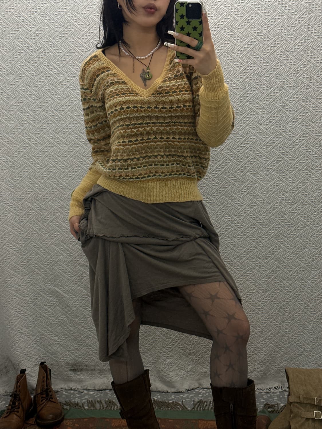 빈티지 스프링 모리 자카드 브이넥 레이어드 니트 K0093 상품이미지2