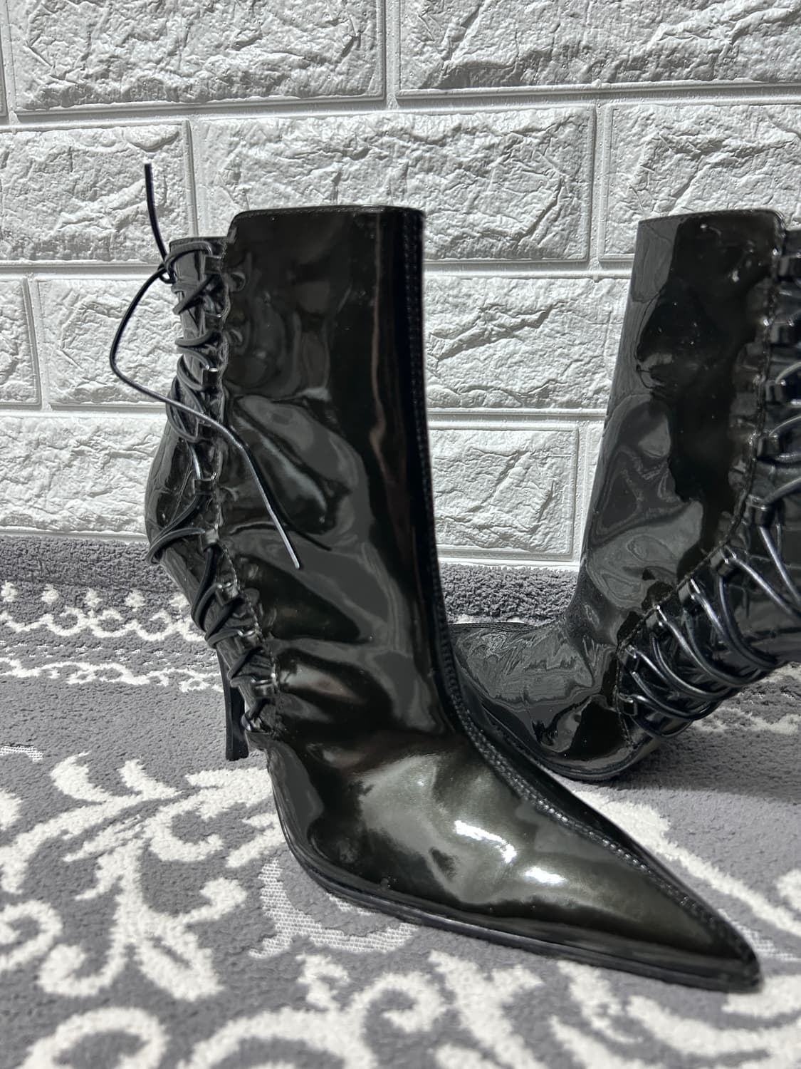 00’s y2k Carlos  파이톤 페이던트 레이스업 힐 상품이미지3