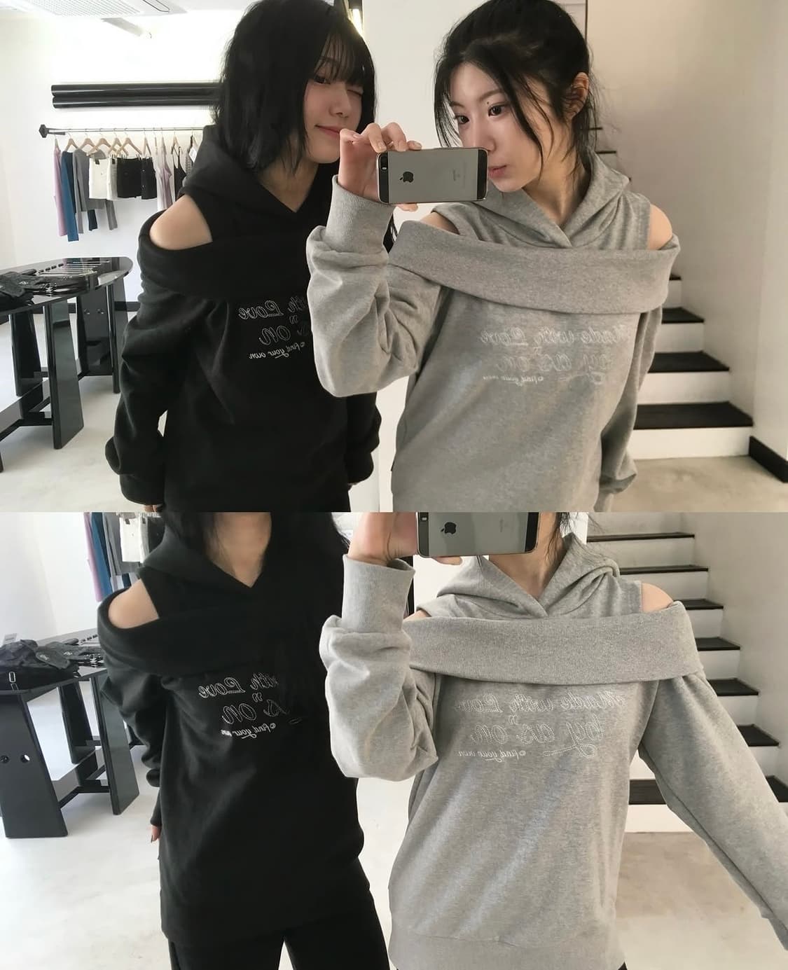 애즈온 키코 오프숄더 후드티 블랙 색상 상품이미지1