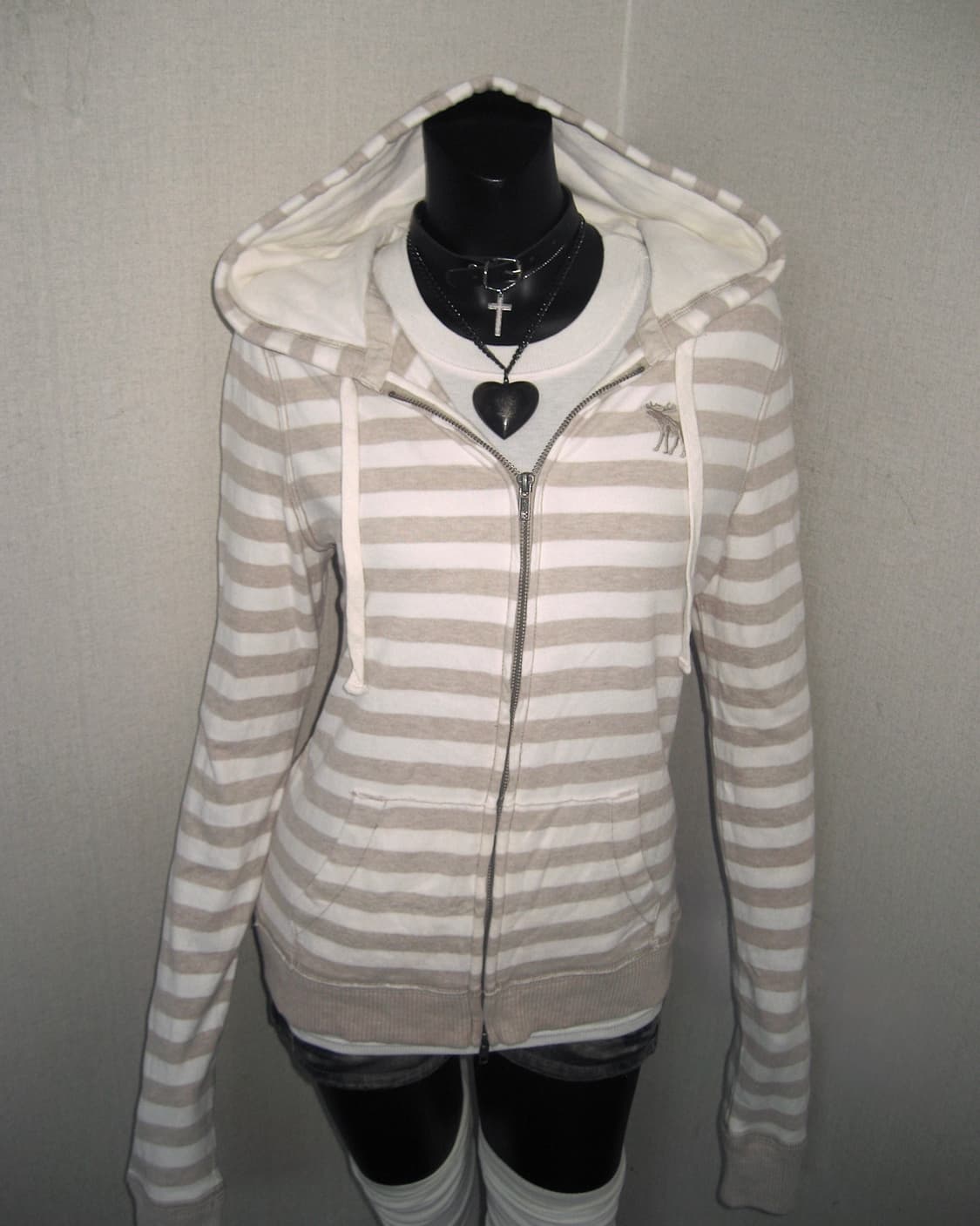 아베크롬비 밀크티 베이지 스트라이프 투지퍼 후드집업 y2k 상품이미지6