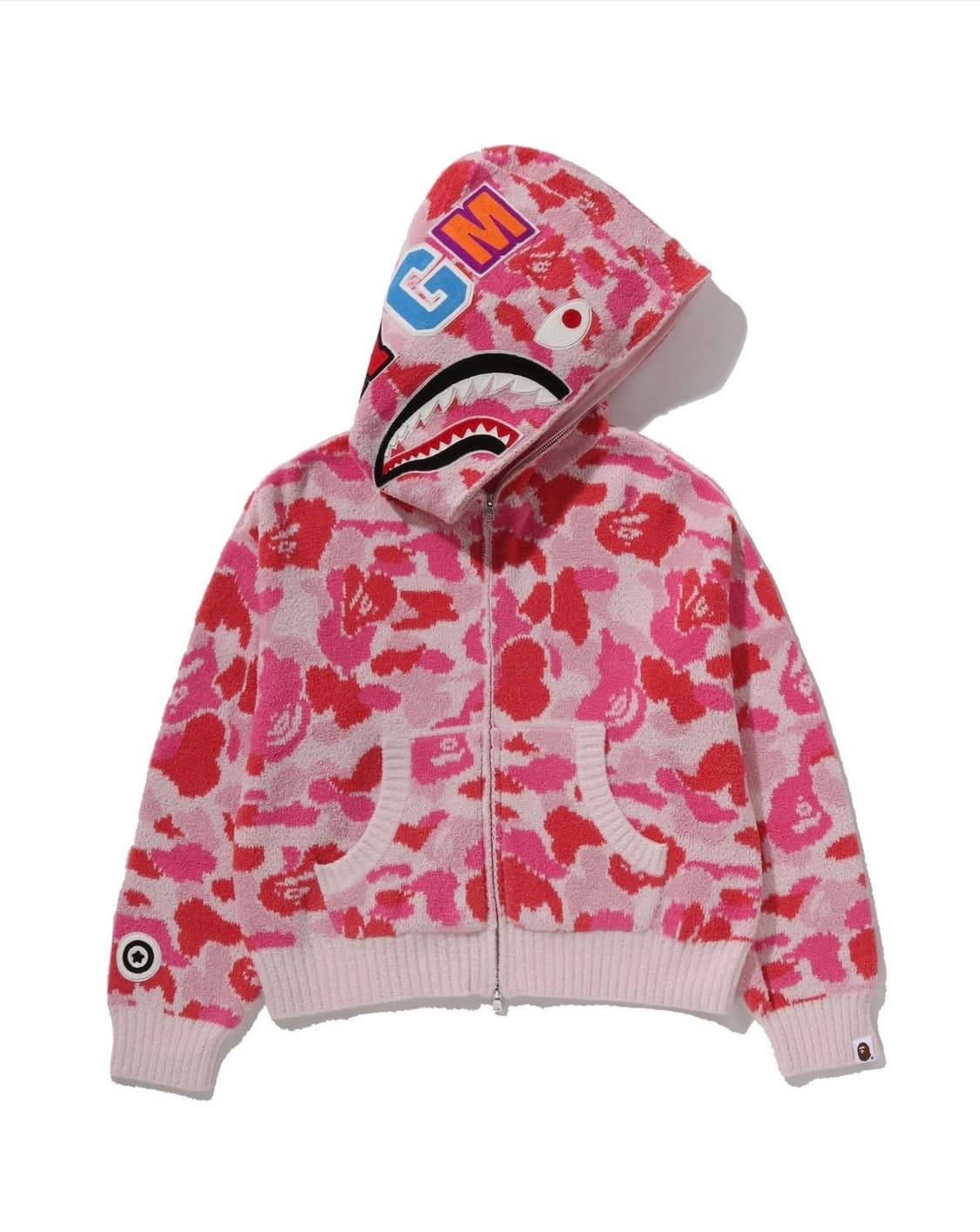 베이프 후드집업 ABC 카모 타올 자카드 샤크 풀 집 후드 핑크 S 상품이미지1