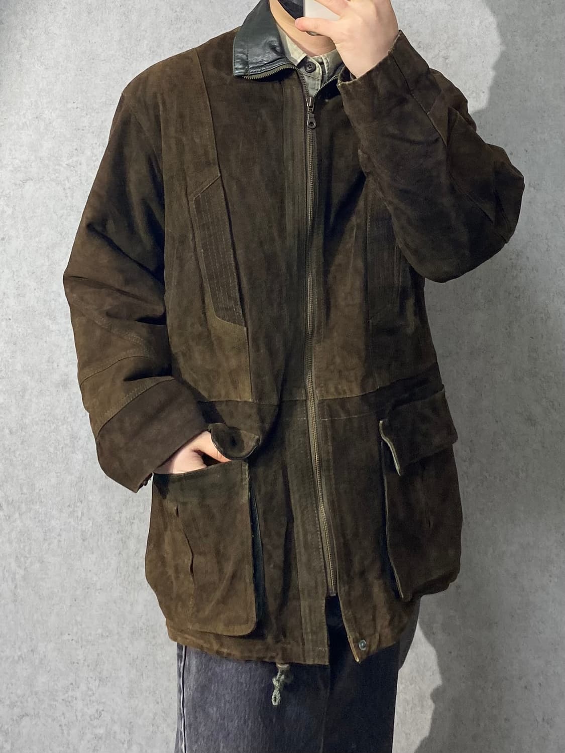 [L] 90s Vintage 빈티지 리얼 레더 스웨이드 집업 코트 상품이미지8