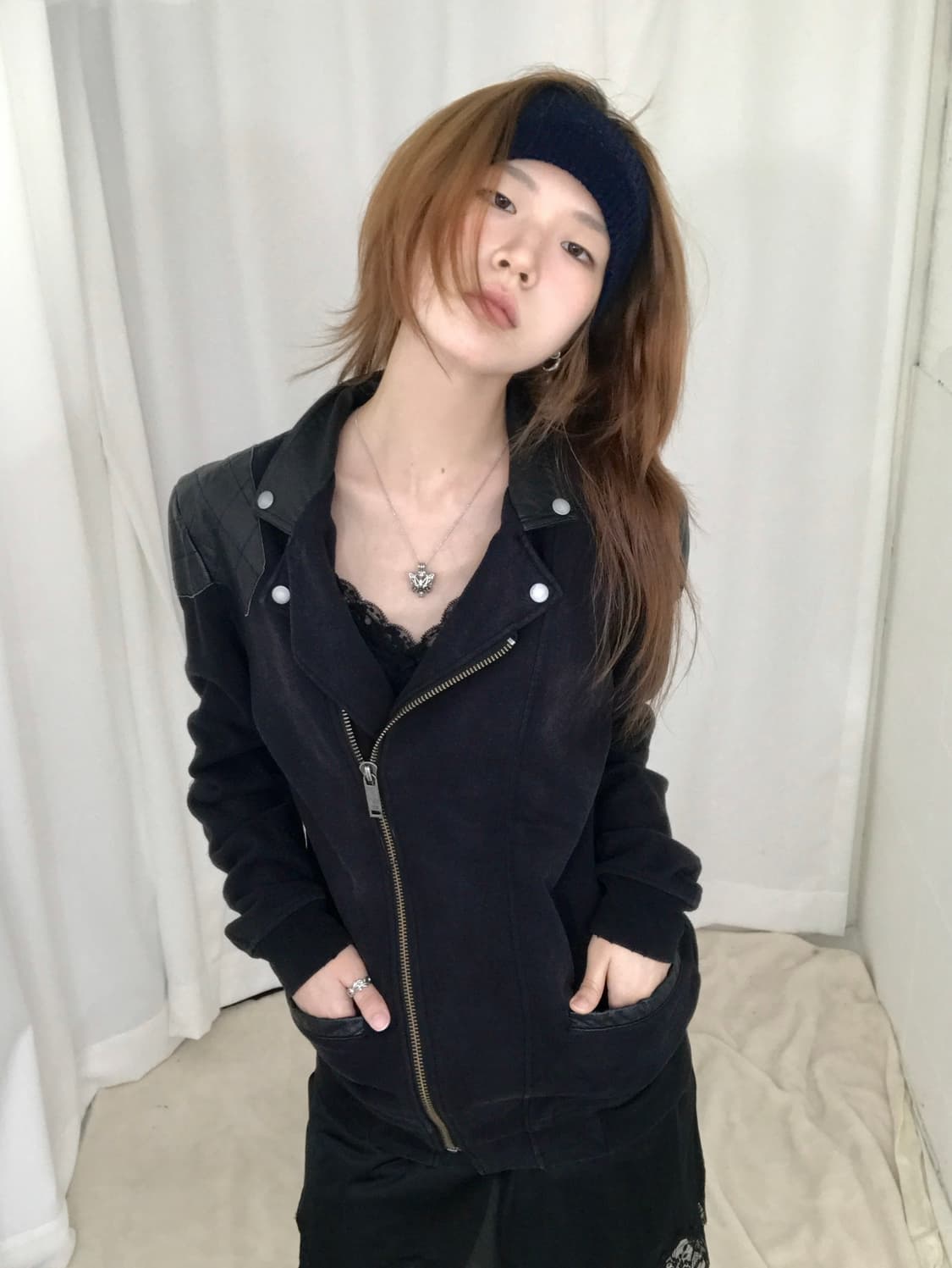 디젤 가죽 패치 사이드 지퍼 코튼 자켓 상품이미지2