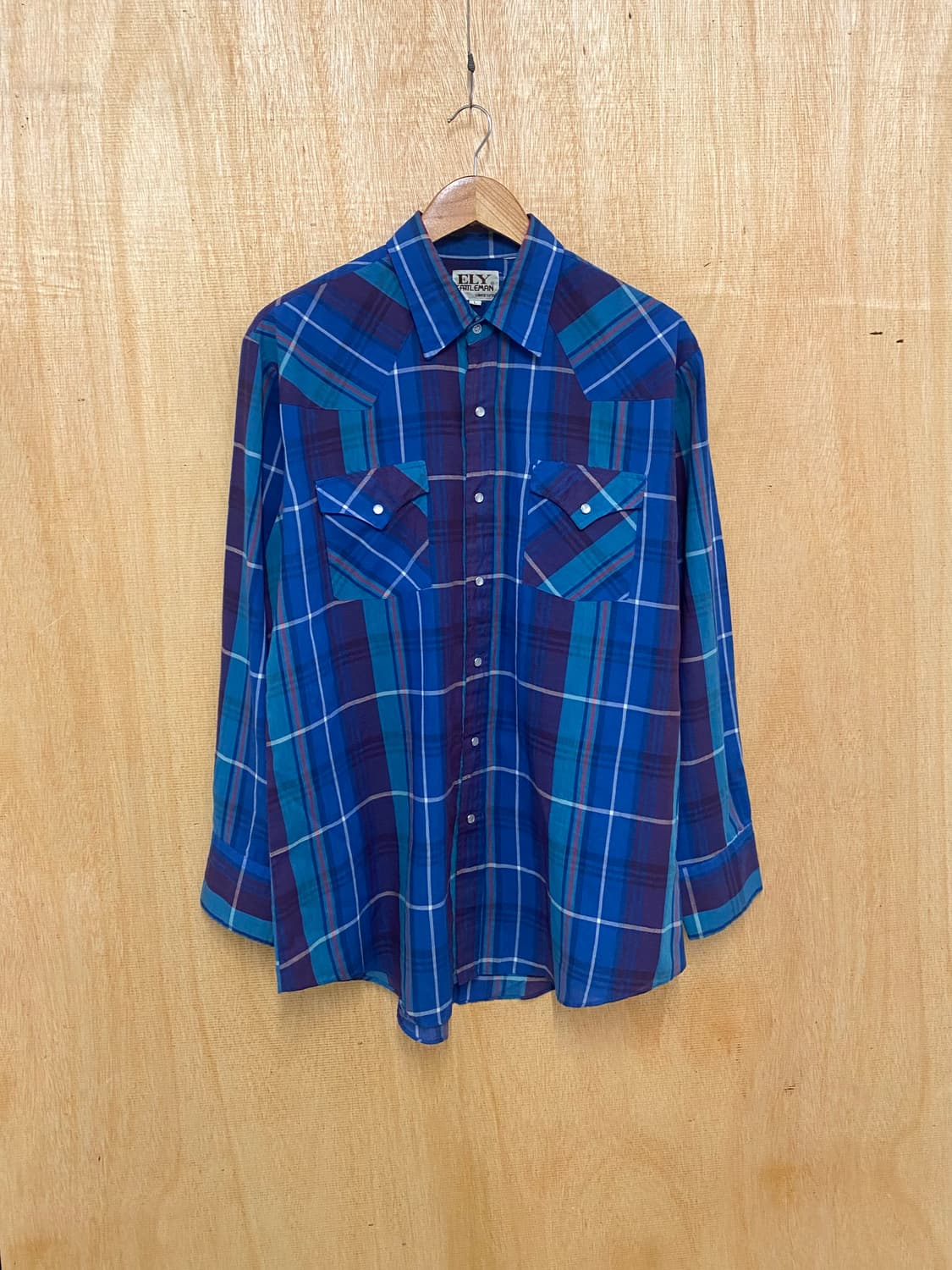 80s ELY CATTLEMAN 마드라스 체크 웨스턴 셔츠 상품이미지1