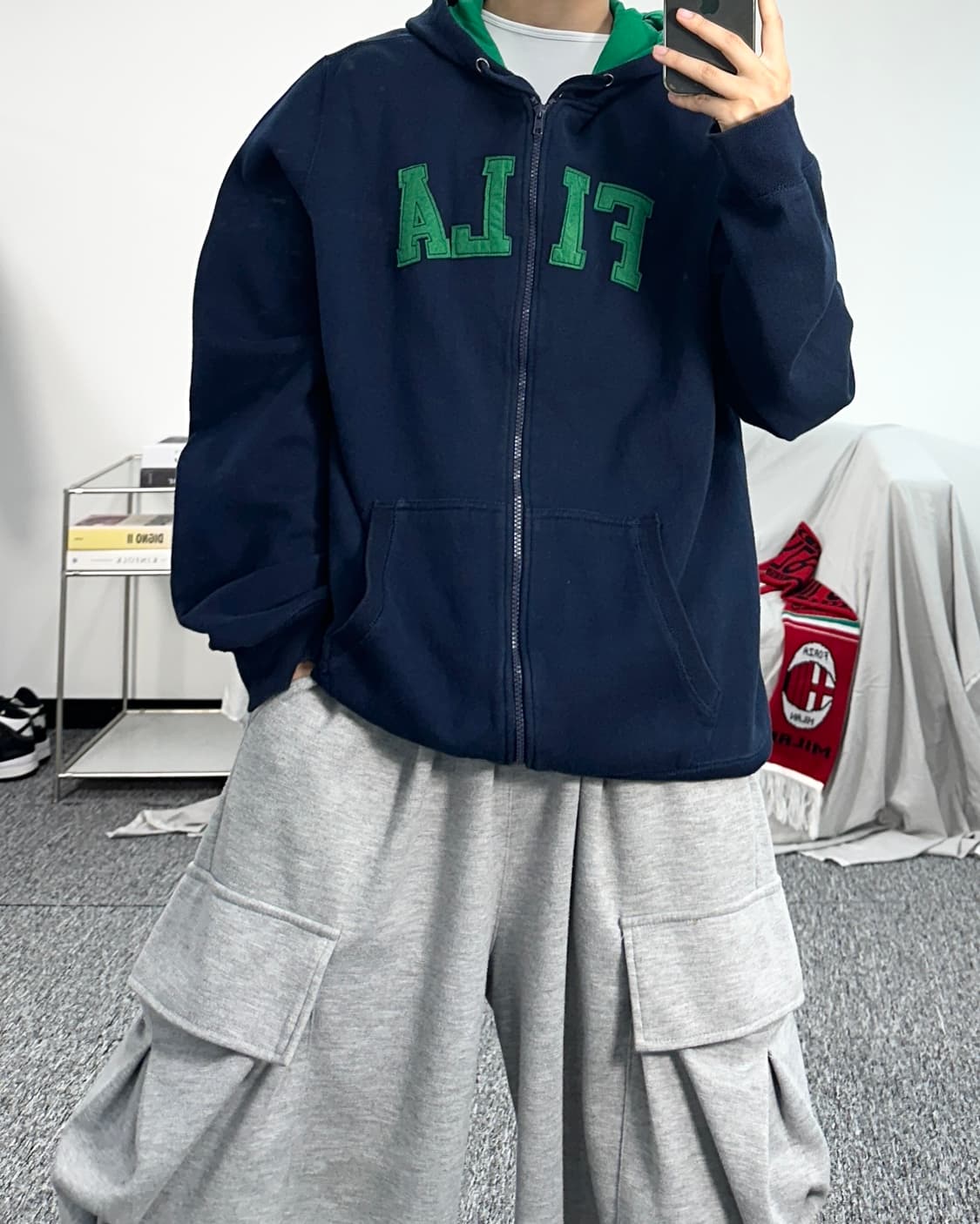 휠라 빅로고 네이비 후드집업 XL 상품이미지3