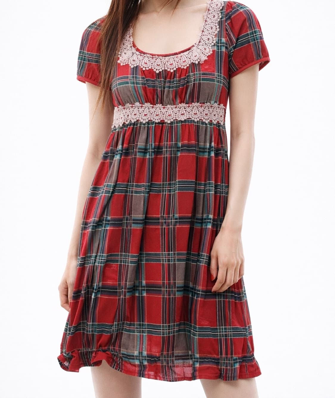 빈티지 모리걸 레드 체크 원피스 상품이미지1