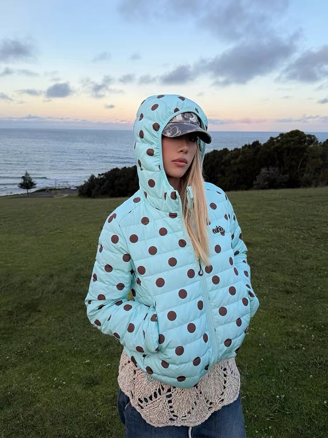 땡땡이 경량패딩 상품이미지1