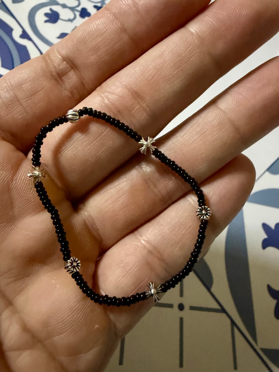 블랙 비즈 은팔찌 핸드메이드 상품이미지2