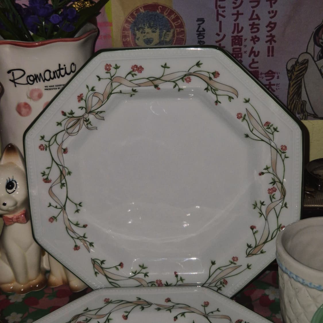 80s 영국 존슨 브라더스 8각 리본 꽃 접시 1p 상품이미지6