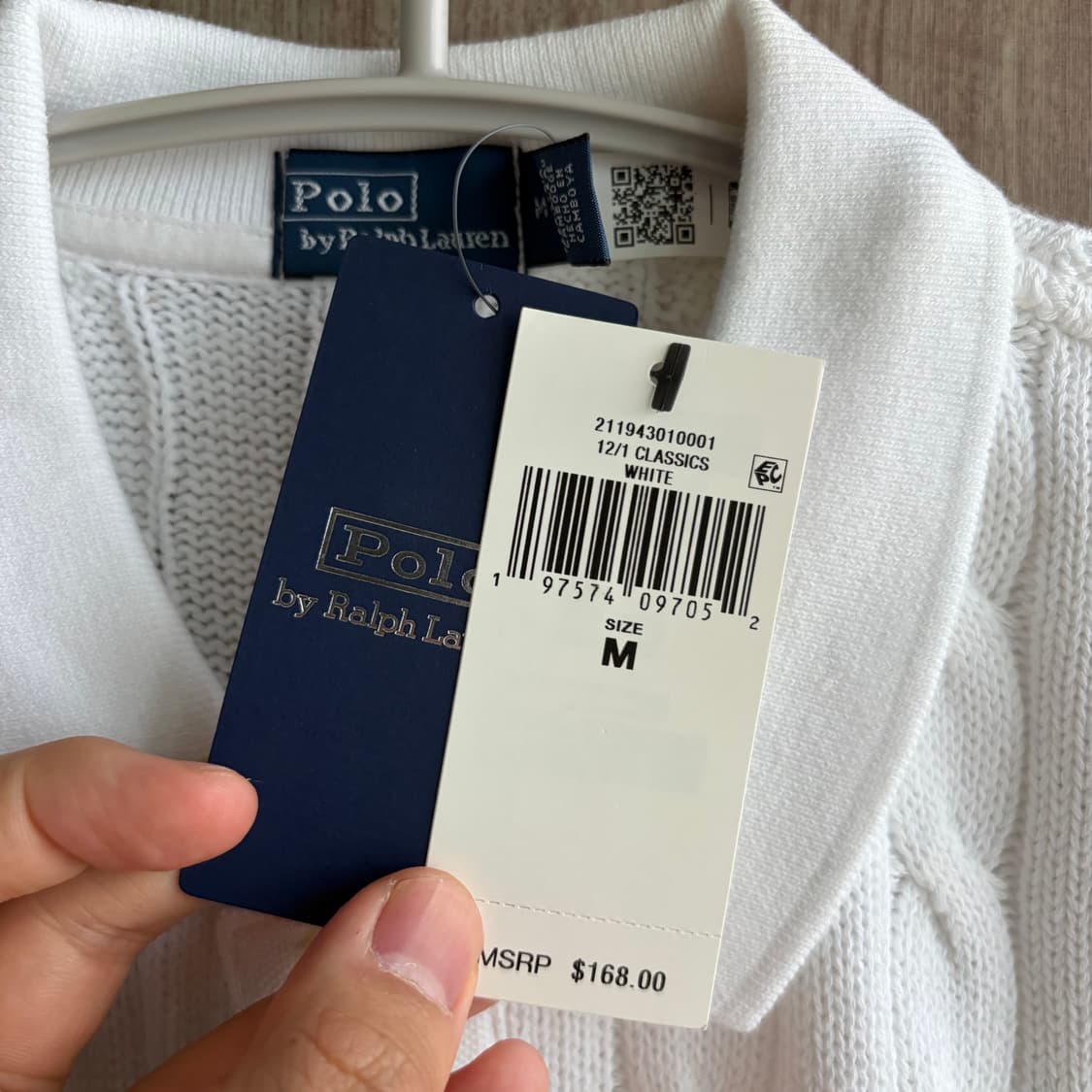 [새상품]폴로 랄프로렌 자수로고 케이블 반팔 니트 화이트 S,M 상품이미지3