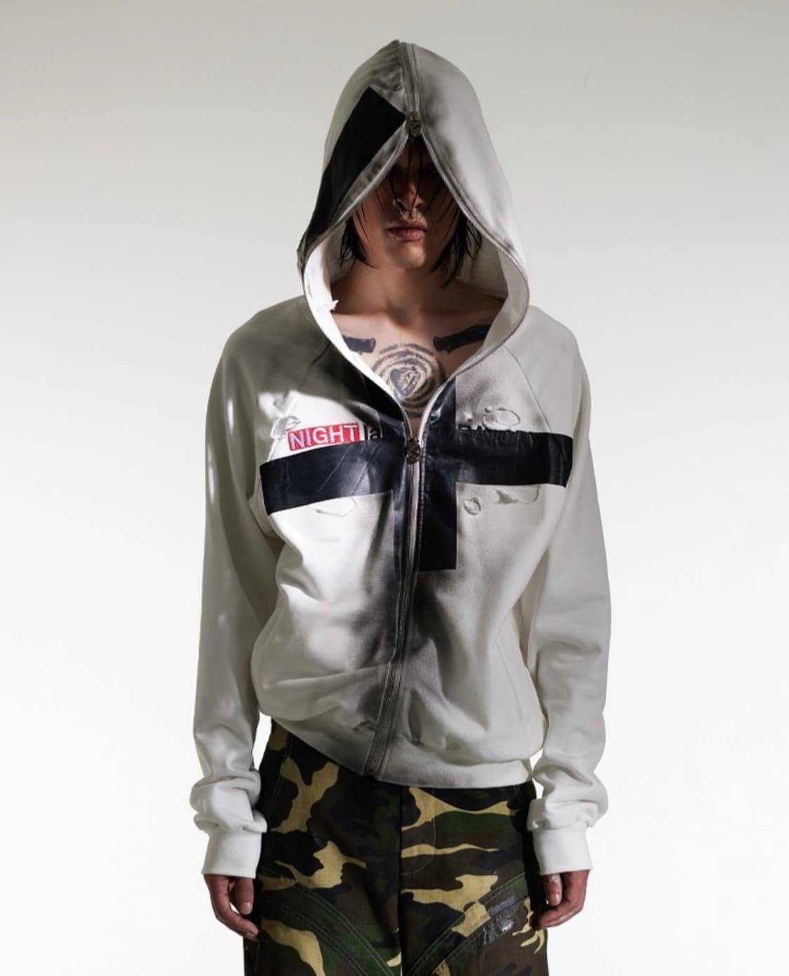 NIGHT RAP distressed oversized hoodie L 상품이미지1