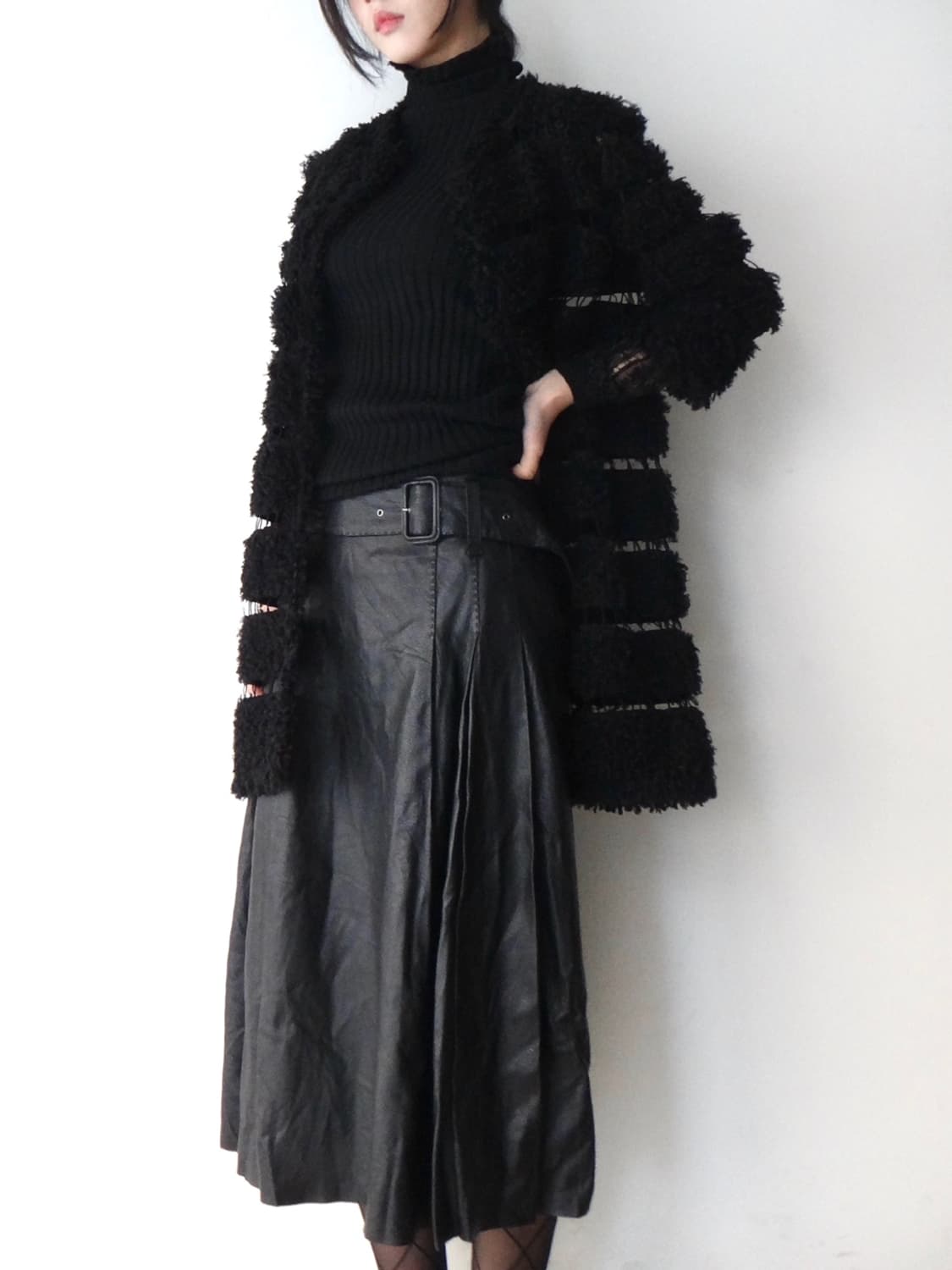 Connection fur open cardigan / black 상품이미지5