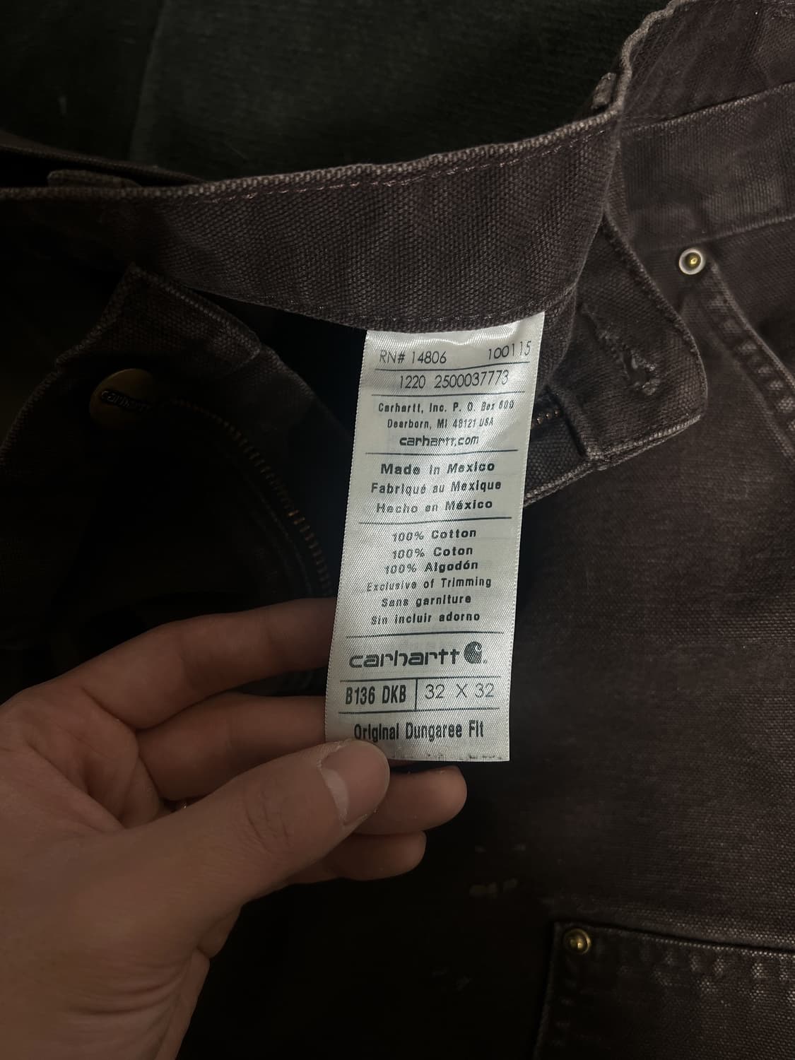 칼하트 더블니 B136 다크브라운 워크팬츠 32x32 상품이미지4
