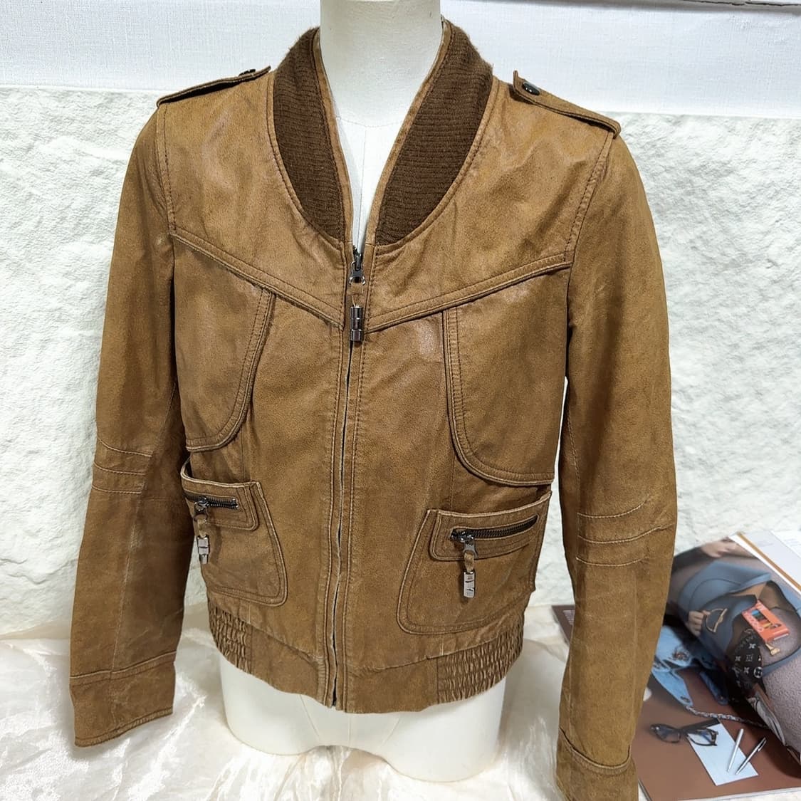 빈티지 veromoda 라이더 포켓 되지가죽자켓 상품이미지1