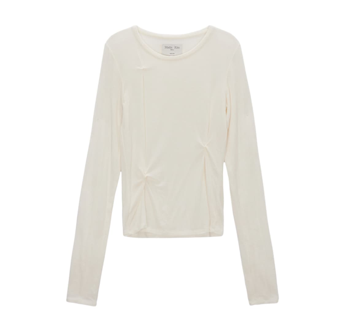 (W)마뗑킴 핀치드 슬림 탑 아이보리 상품이미지1