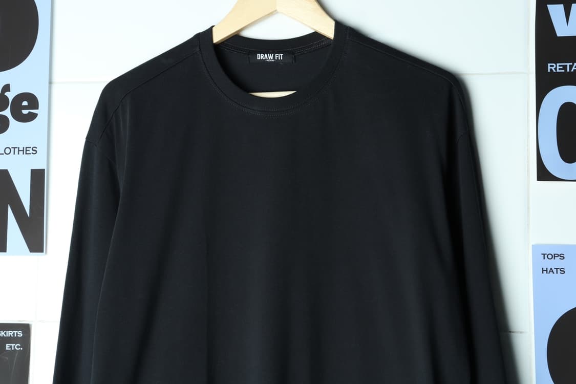 (M-XL) 드로우핏 긴팔티셔츠 긴팔 무지 블랙 쭉티-H31305 상품이미지3