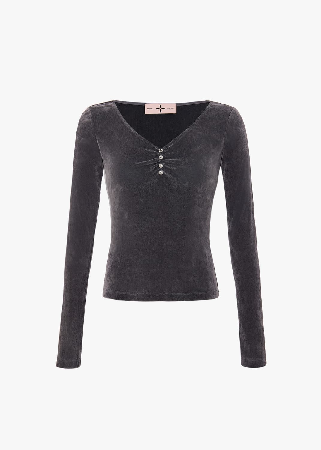 카하라 벨벳 브이넥 탑 차콜 그레이 상품이미지1