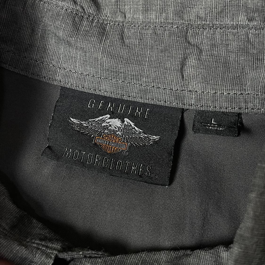 할리데이비슨 그레이 코튼 투포켓 자수 패치 반팔 셔츠 L 상품이미지4