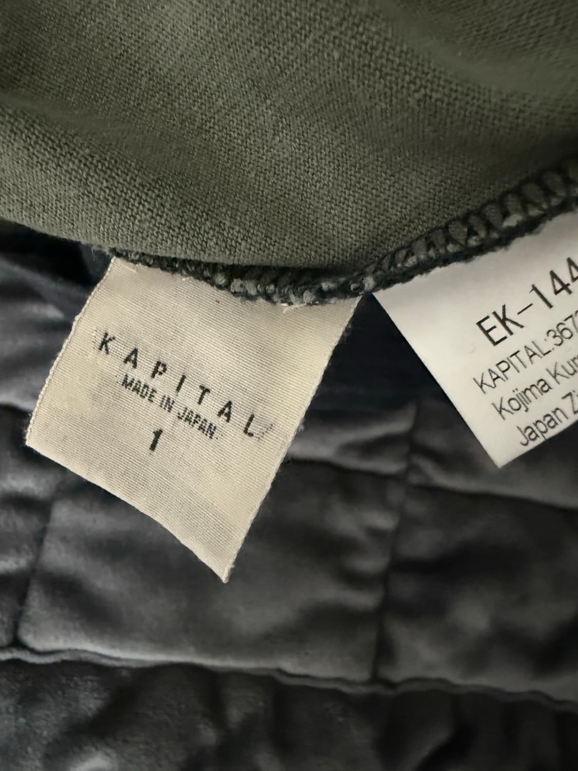 캐피탈  코튼 시팅 투톤 빅 포켓 본 티셔츠 블랙 카키 1사이즈 상품이미지4
