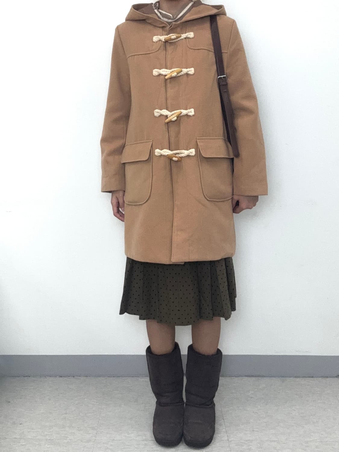 빈티지 베이지 후드 더플 코트 상품이미지5