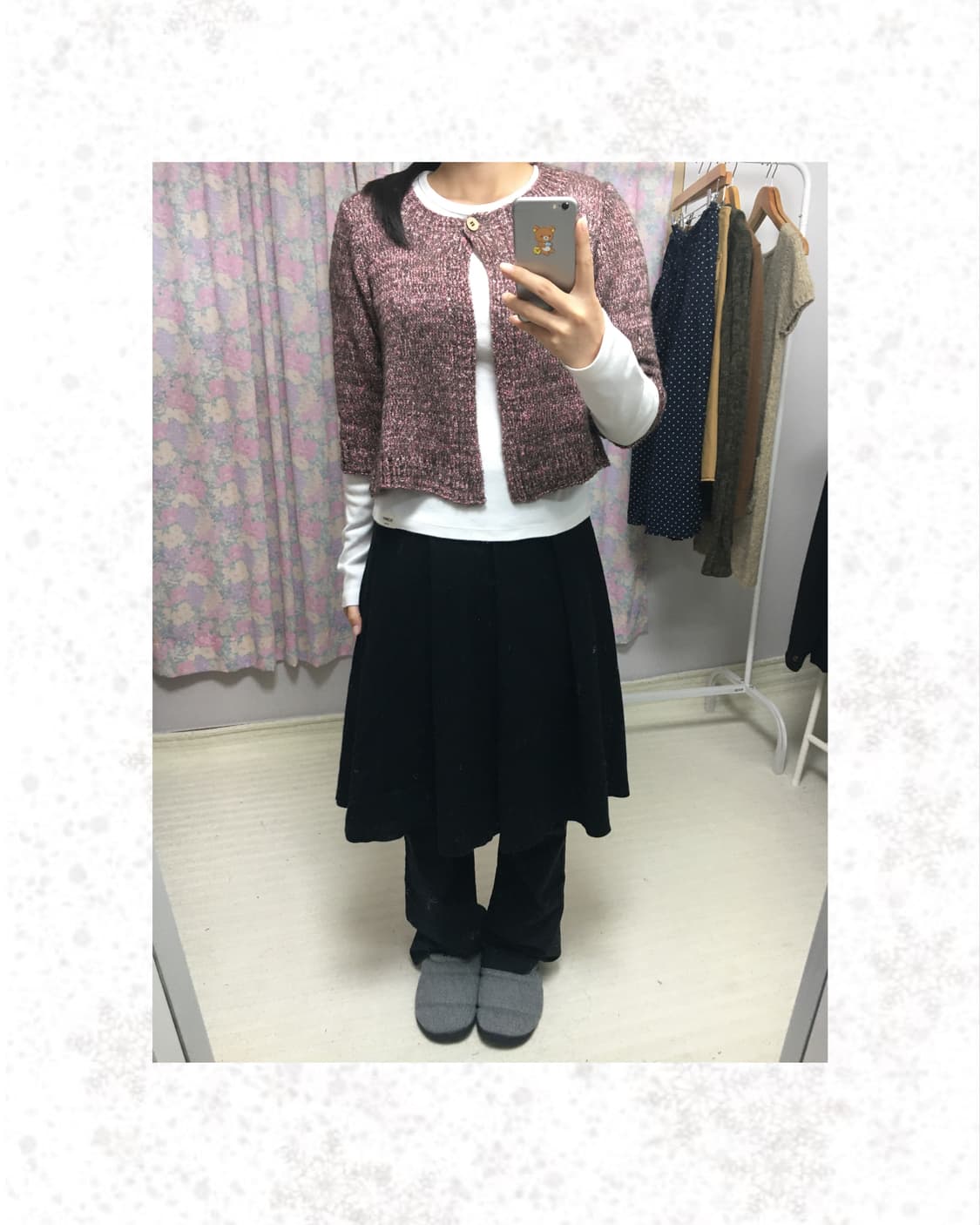 핑크 브라운 7부 니트 가디건 상품이미지1