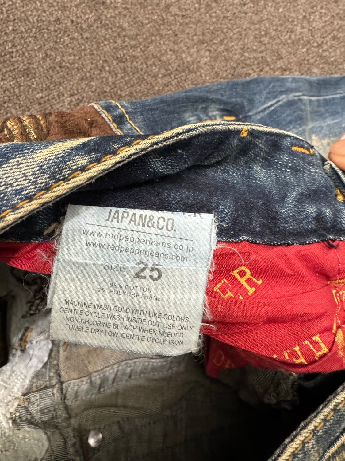 25)레드페퍼 빈티지 Y2K 스컬패치 자수 로우라이즈 데님팬츠 상품이미지8