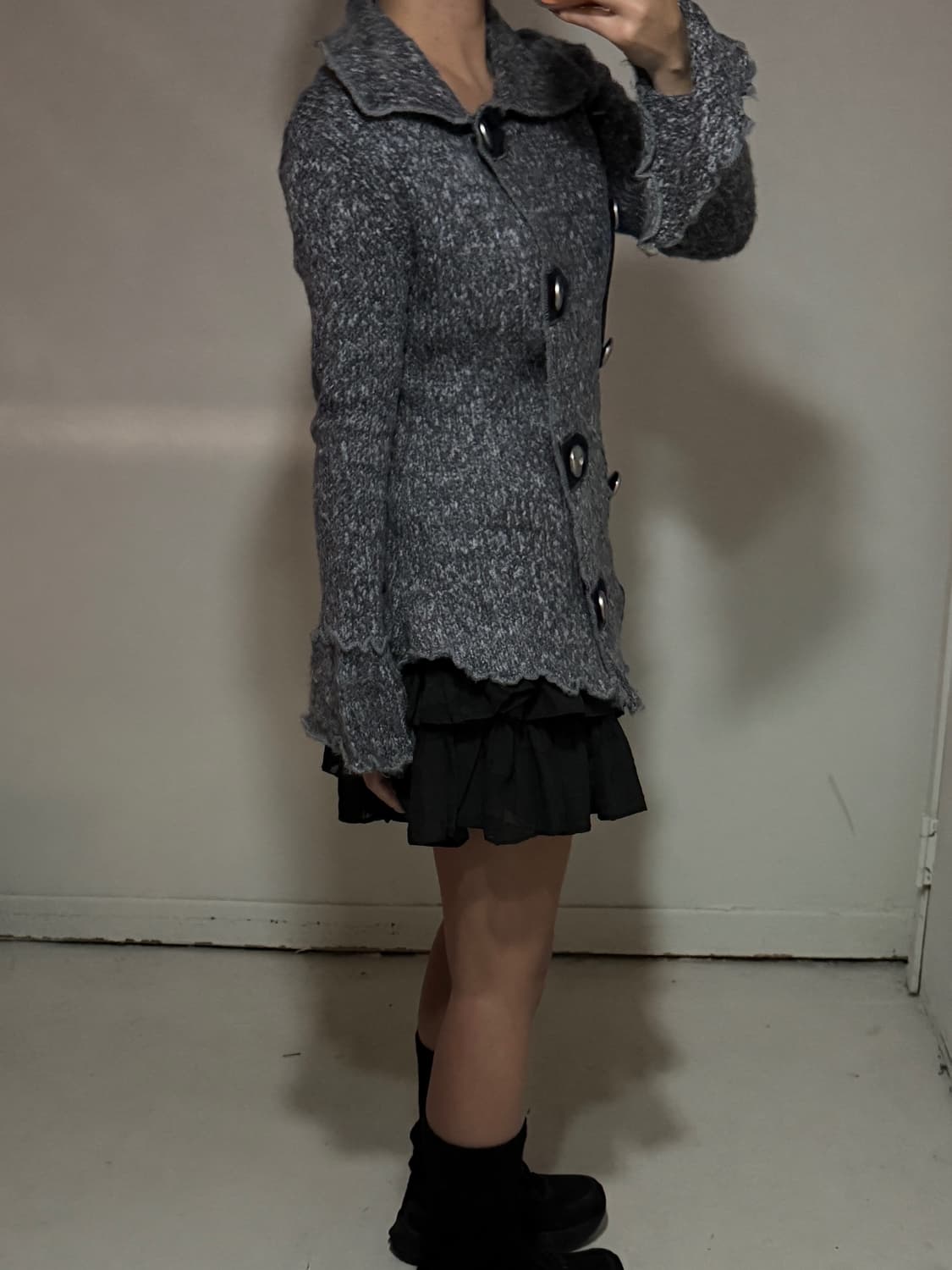일본빈티지 실버 버튼 헤어리 니트자켓 상품이미지2