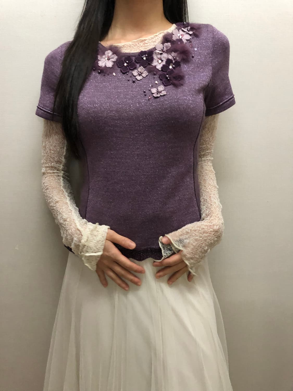빈티지 퍼플 플라워 니트 상품이미지3