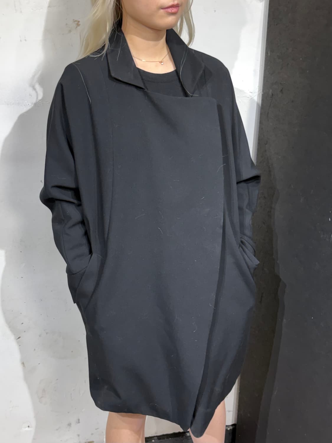 빈티지 비대칭 드레이핑 하이넥 블랙 아방가르드 코트  상품이미지7