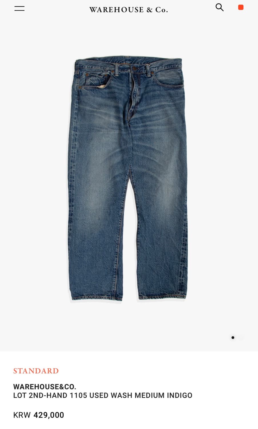웨어하우스 2nd-hand 1105 유즈드 워쉬 미디엄 인디고 상품이미지1