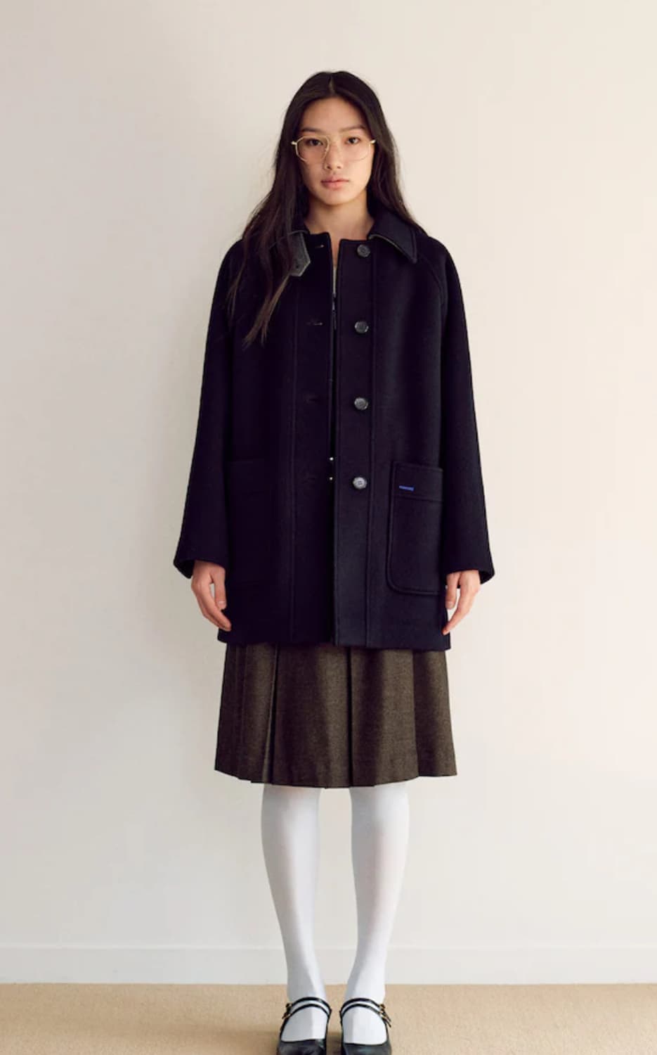 KUHO PLUS Cocoon Fit Midi Coat - Navy 상품이미지2