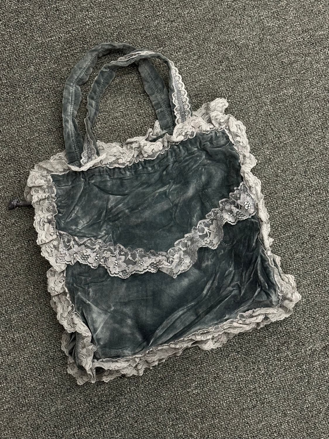 재패니즈 빈티지 모리 레이스 스트링 벨벳 토트백 상품이미지3