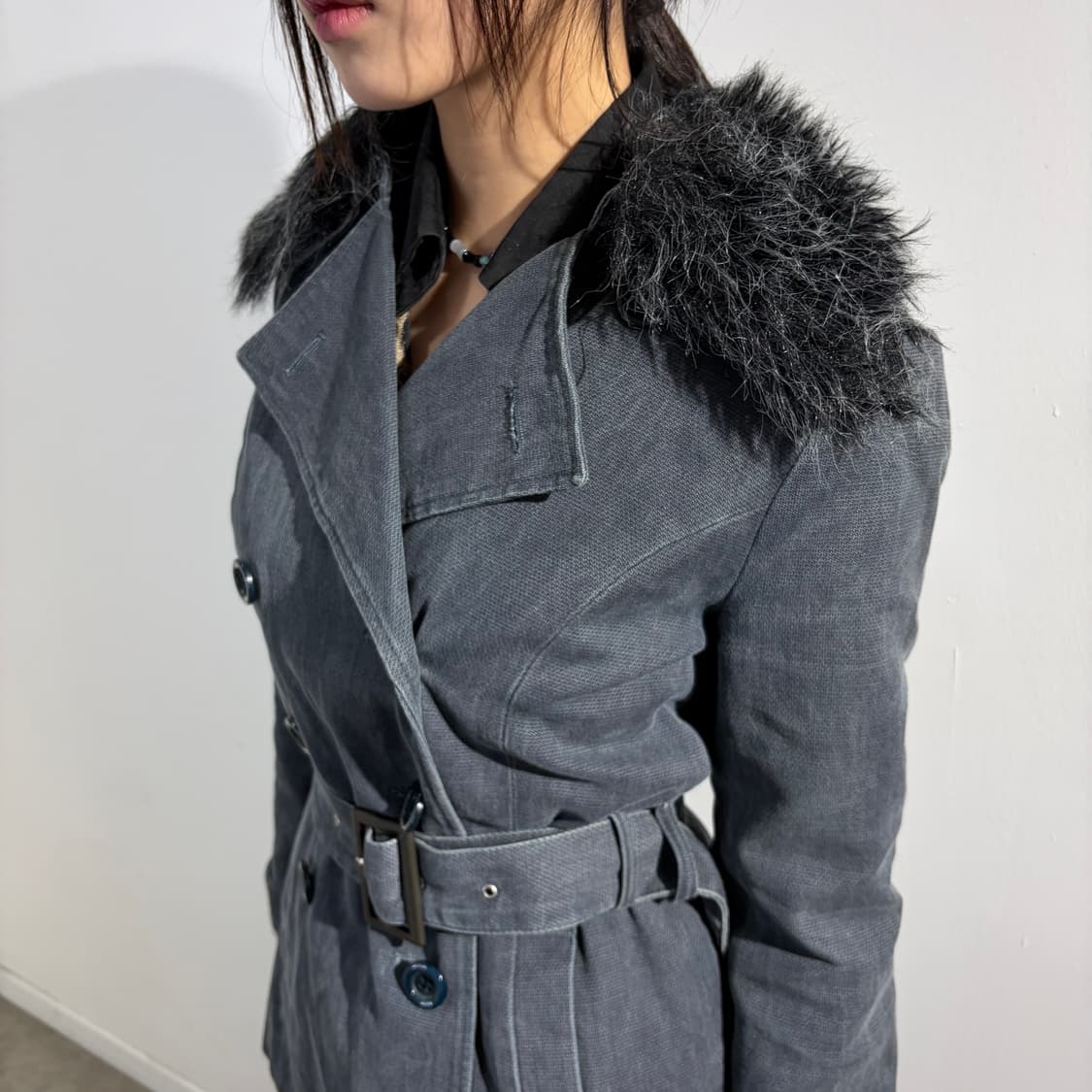 Y2k 워싱 벨티드 더블 코트 상품이미지2