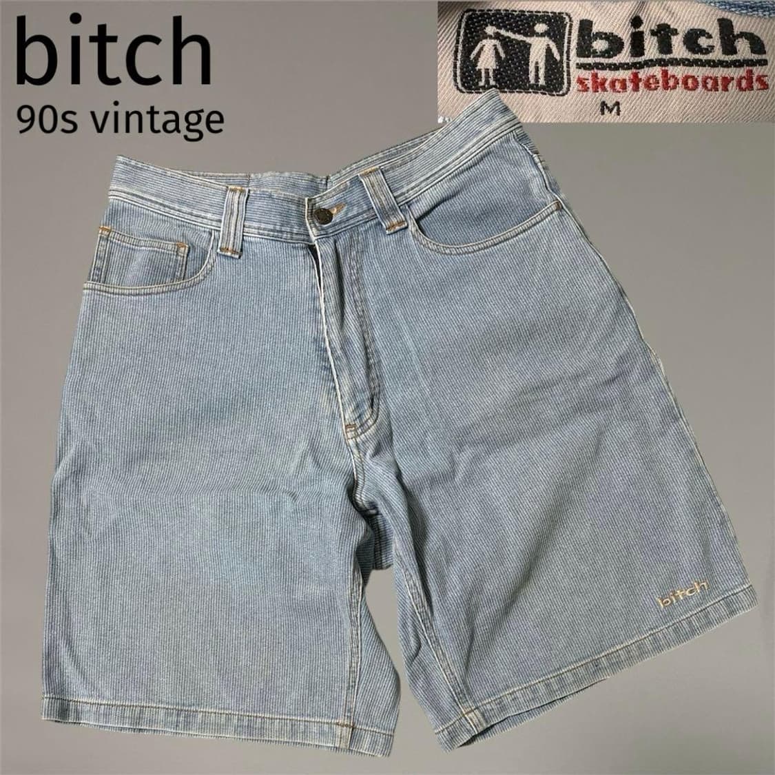 90s 빈티지 비치 스케이트보드 로고 자수 데념 숏츠 반바지 상품이미지1
