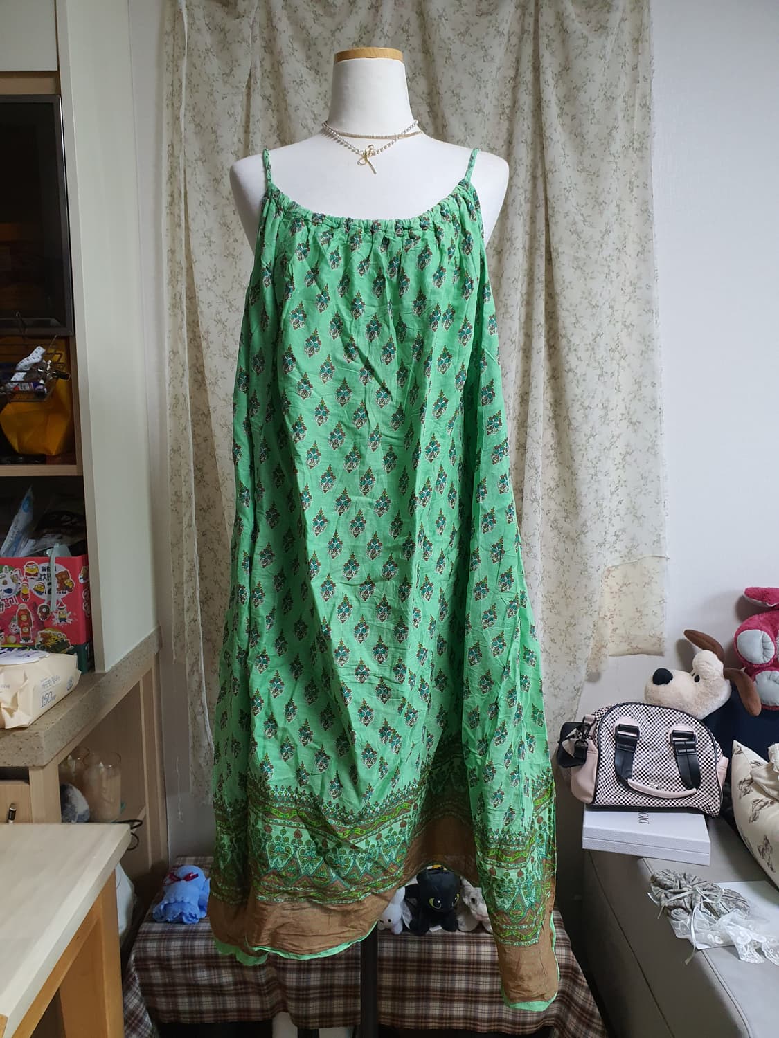 [일본빈티지] 모리걸 그린 플라워 롱 원피스 2XL 6L 상품이미지1